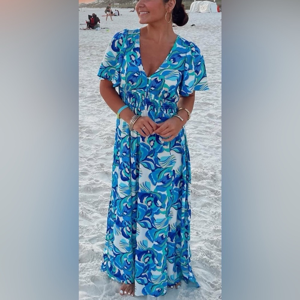 Anthropologie Abel the Label Blue Patterned Maxi Dress Size XS